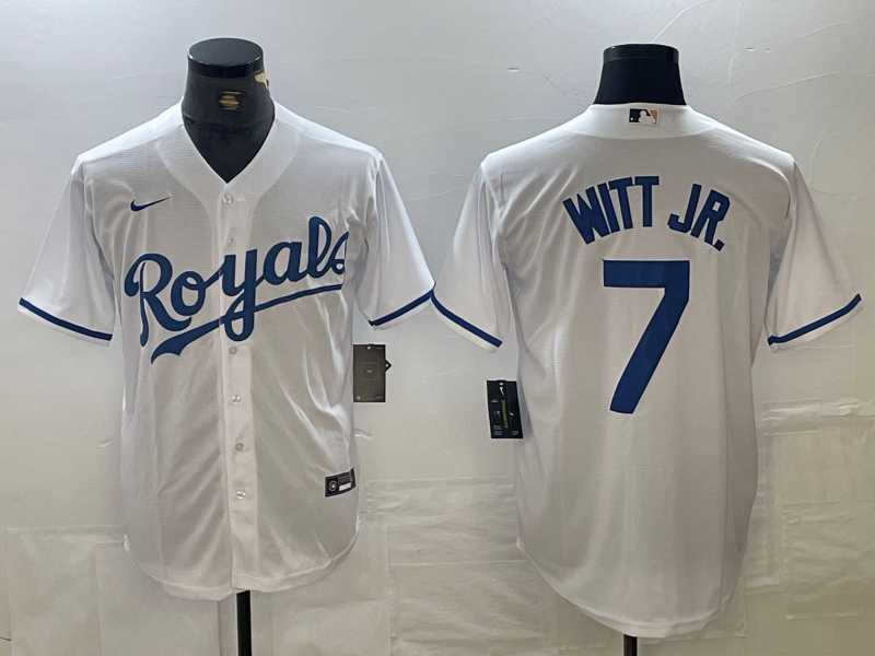 Mens Kansas City Royals #7 Bobby Witt Jr Number White Cool Base Stitched MLB Jersey->kansas city royals->MLB Jersey